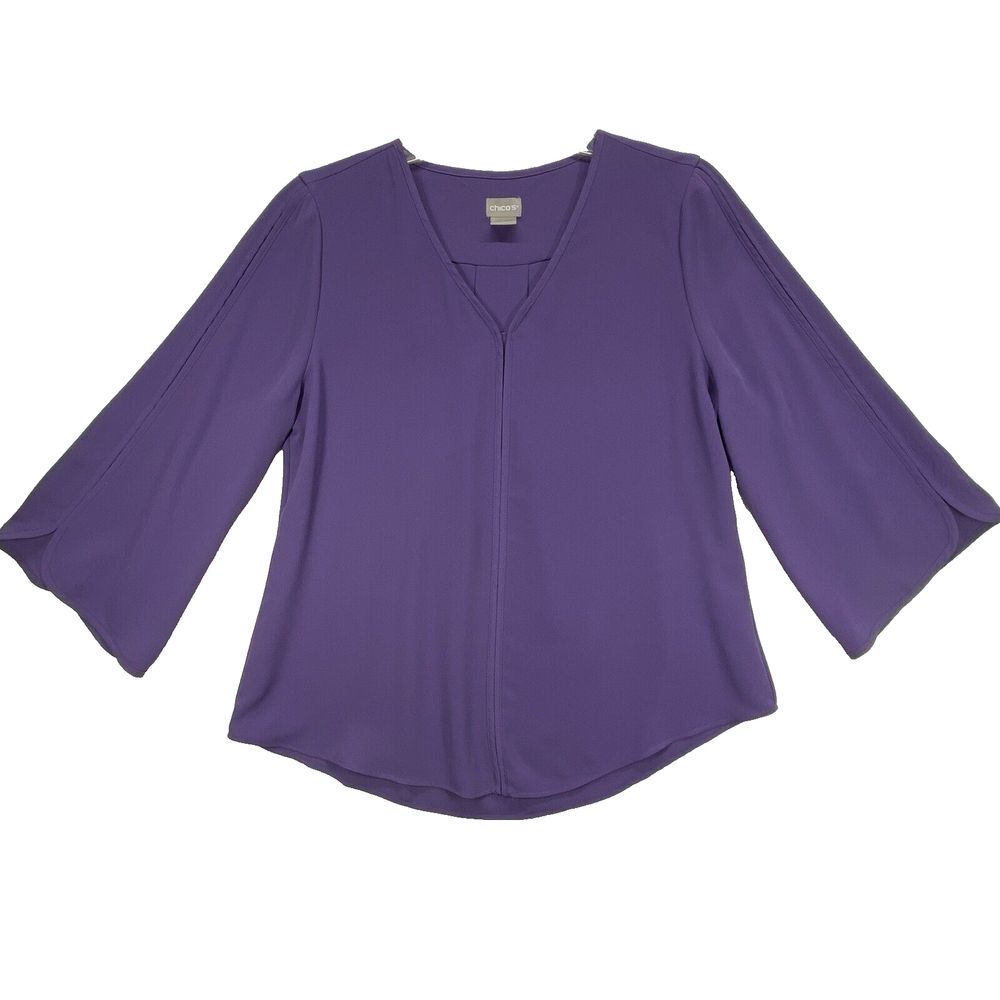 Chicos top‎ blouse Women's 0 US S Purple 3/4 Sleeve V-neck - flaw